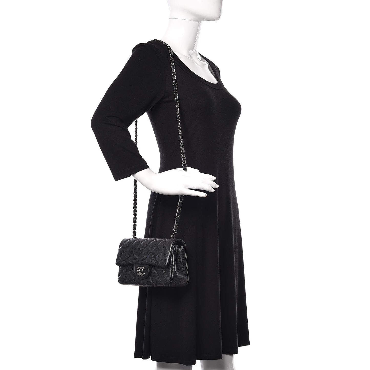 Iridescent Caviar Quilted Mini Rectangular Flap Black