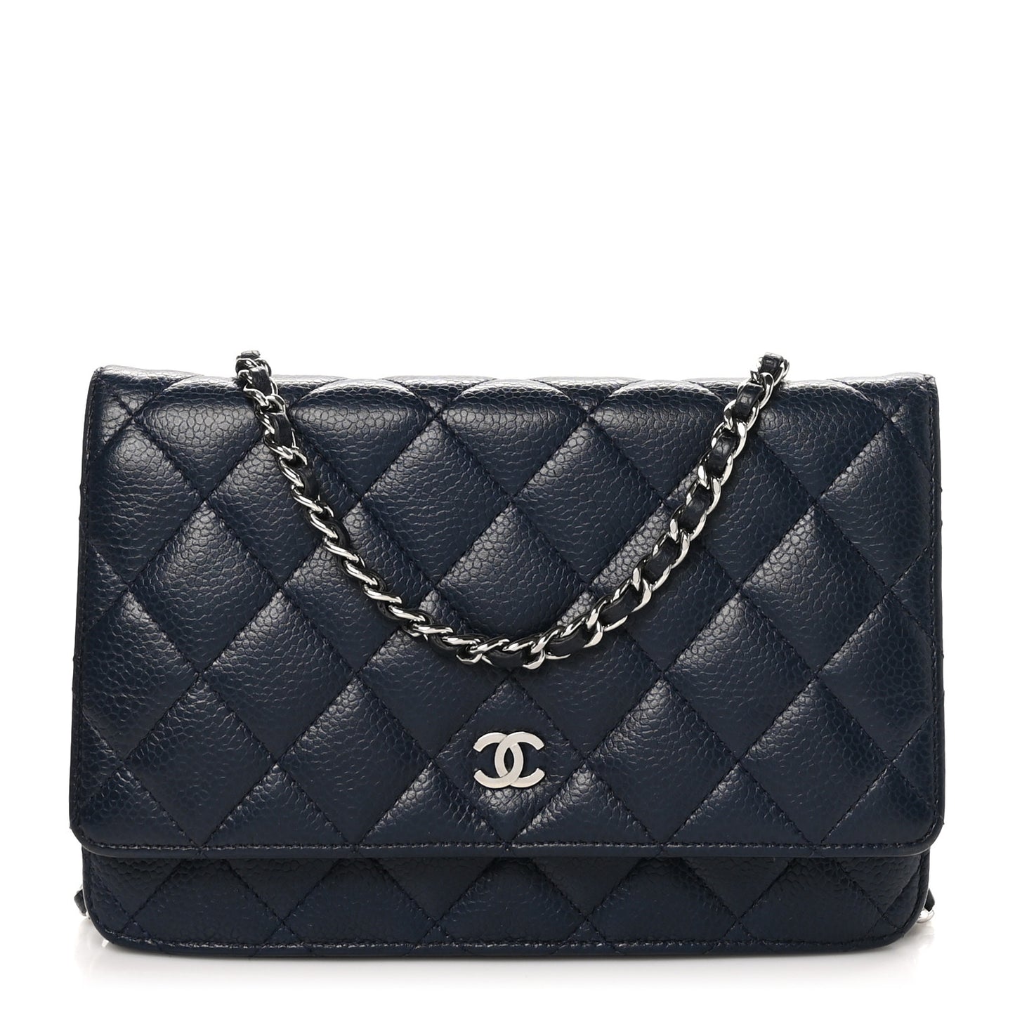 Caviar Quilted Wallet on Chain WOC Navy Blue