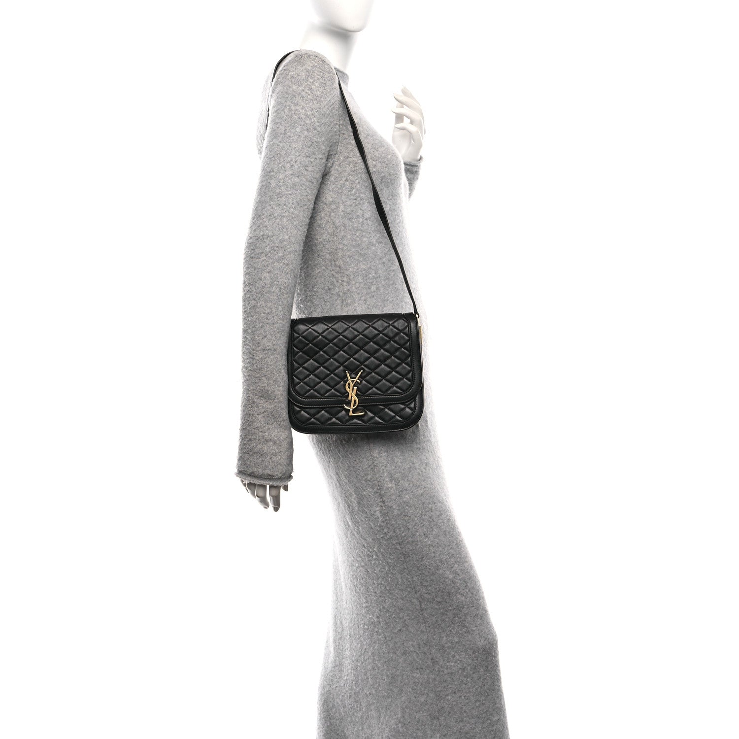 Saint Laurent Lambskin Quilted Monogram Medium Solferino Satchel Black 2 of 12