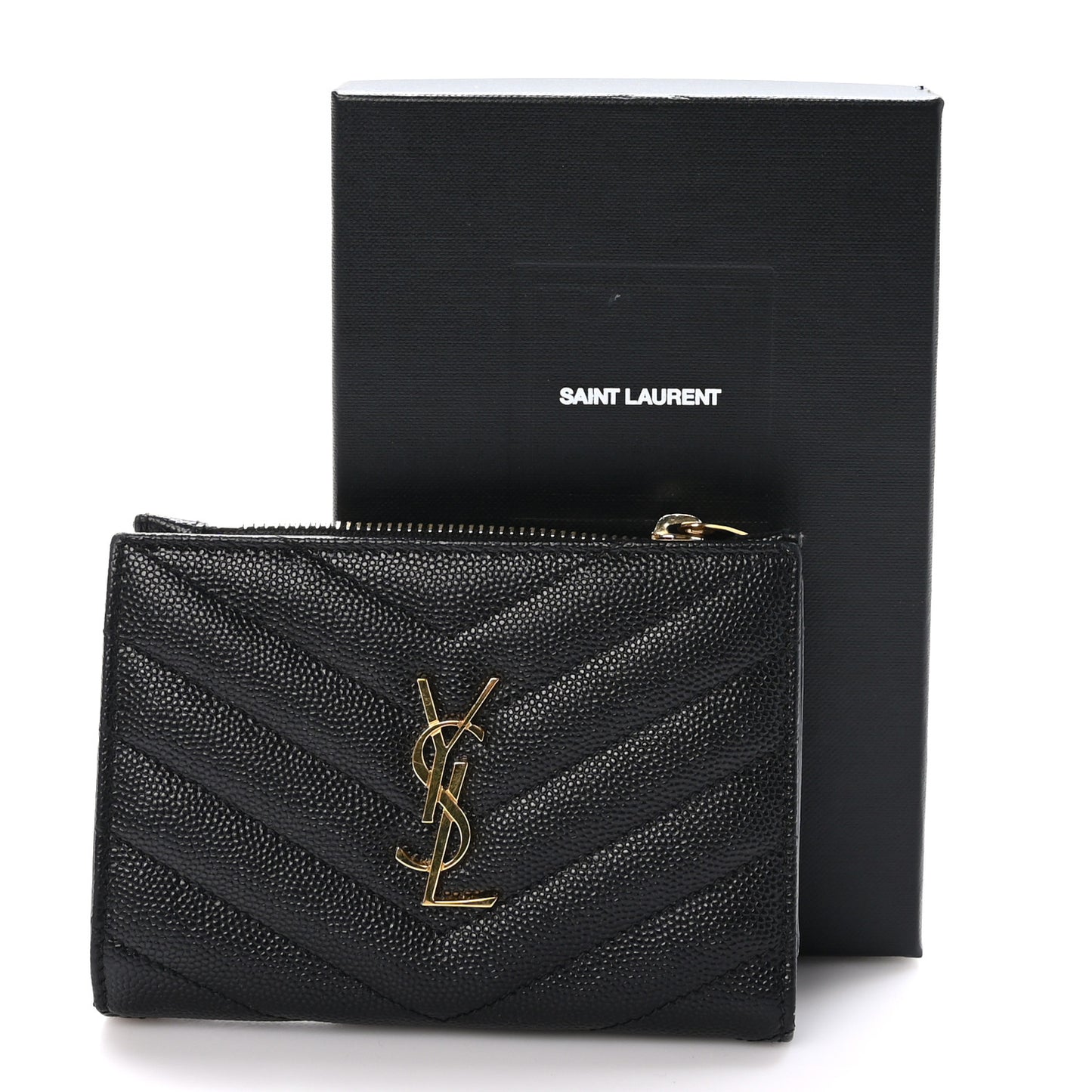 Grain De Poudre Matelasse Chevron Monogram Zipped Two-Part Wallet Black