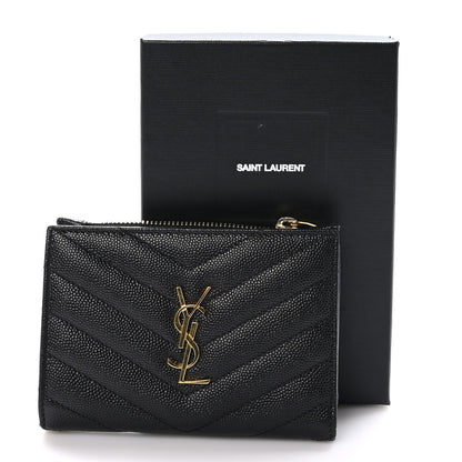 Saint Laurent Grain De Poudre Matelasse Chevron Monogram Zipped Two-Part Wallet Black 9 of 9