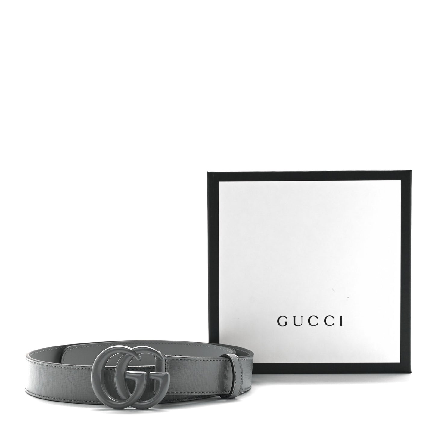 Azalea Calfskin Enamel Monochrome Double G 30mm Belt 80 32 Deep Grey