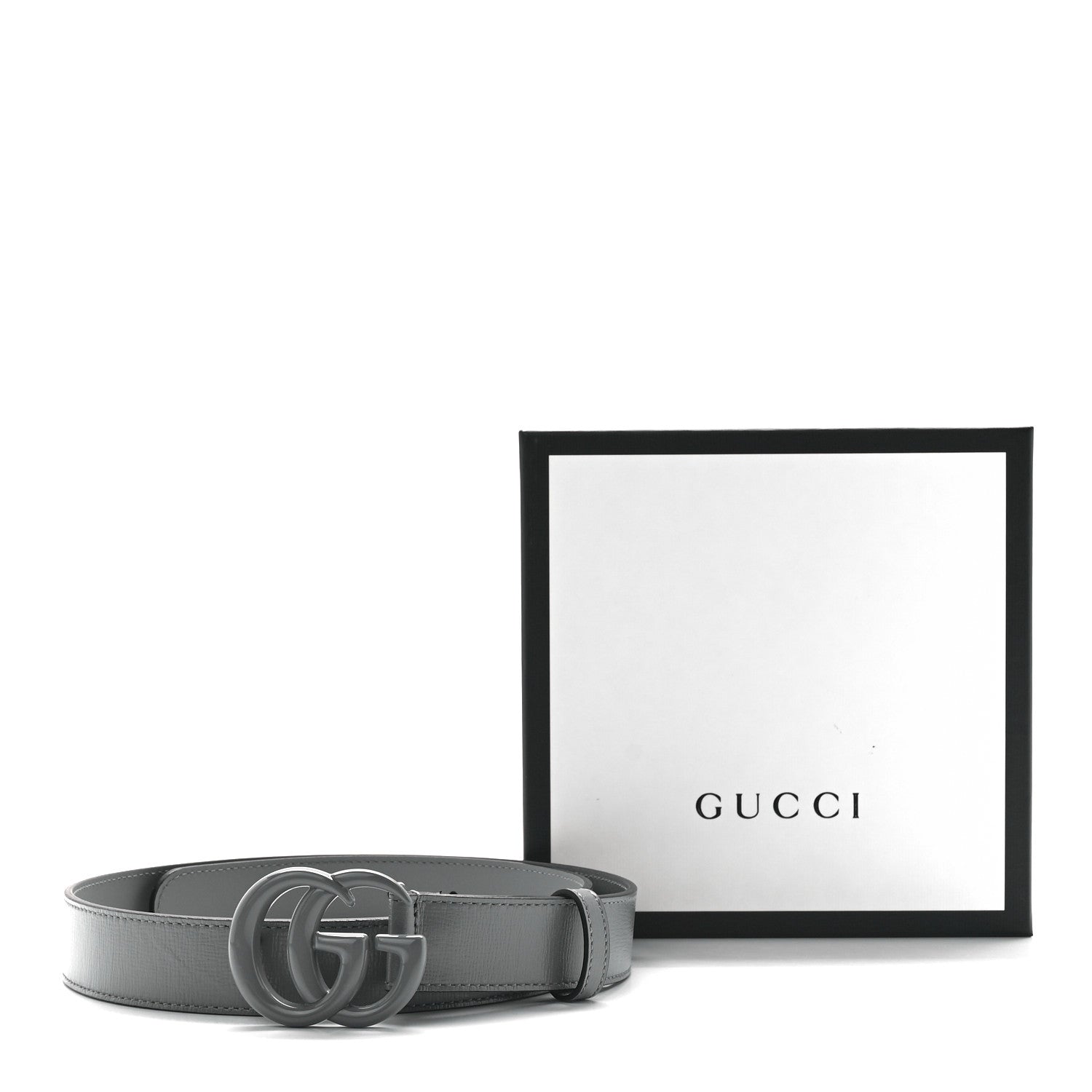 Gucci Azalea Calfskin Enamel Monochrome Double G 30mm Belt 80 32 Deep Grey 5 of 5