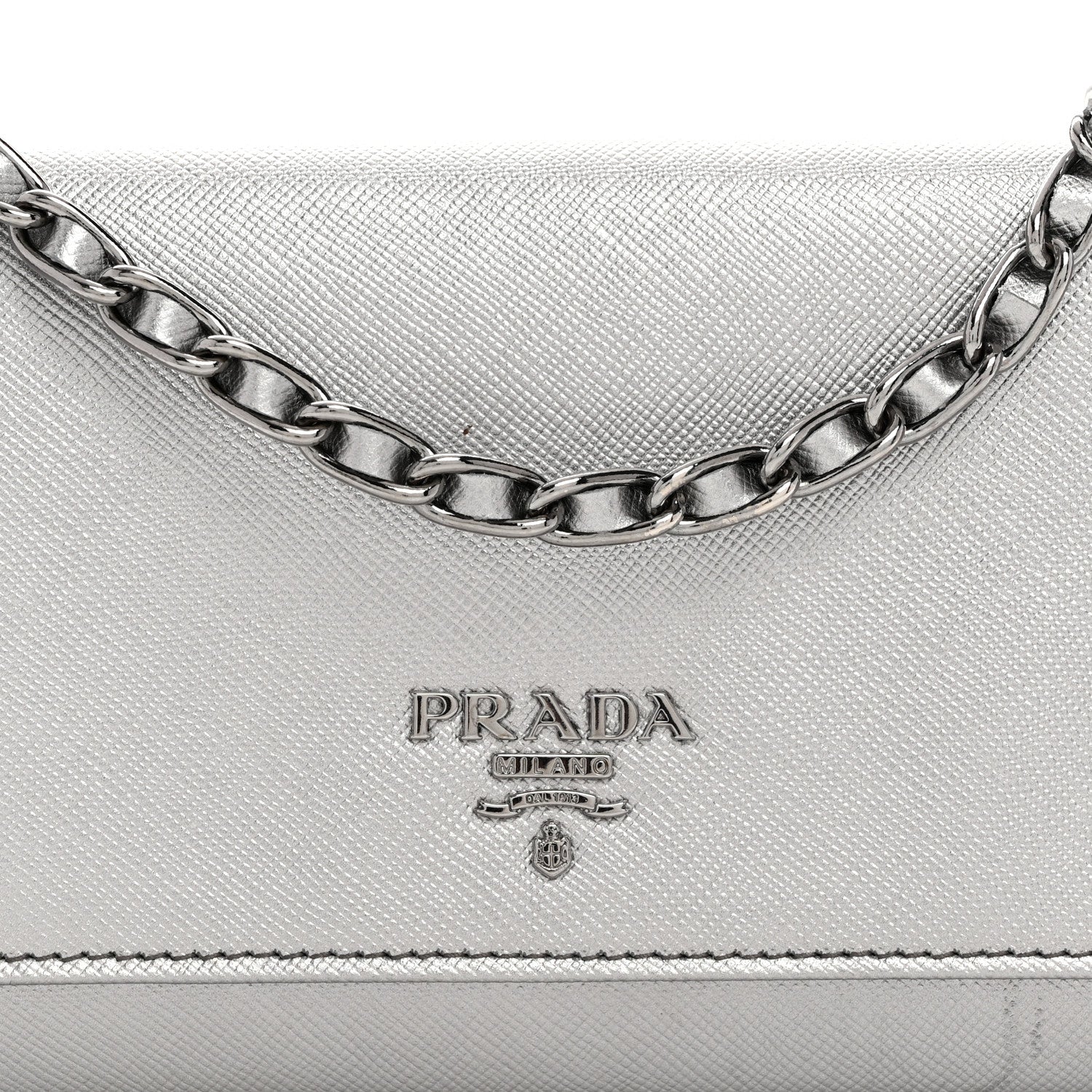Prada Saffiano Metal Oro Chain Wallet Cromo 8 of 10
