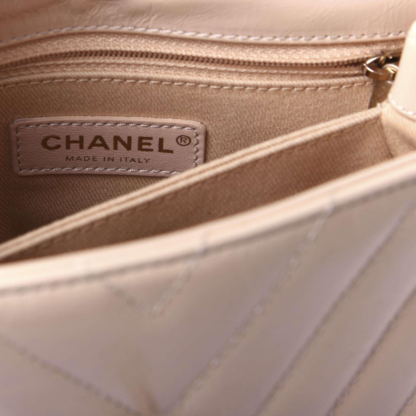 Calfskin Chevron Quilted Mini Coco Handle Flap Beige