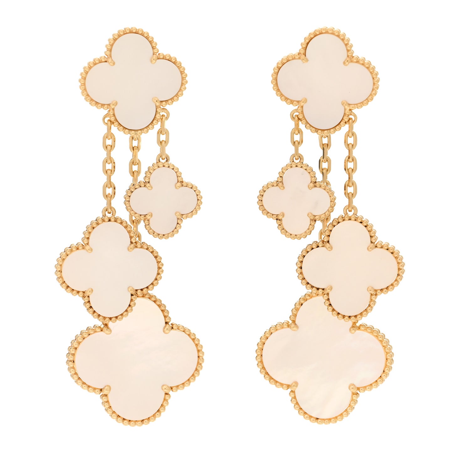 18K Yellow Gold Mother of Pearl Magic Alhambra 4 Motif Earrings