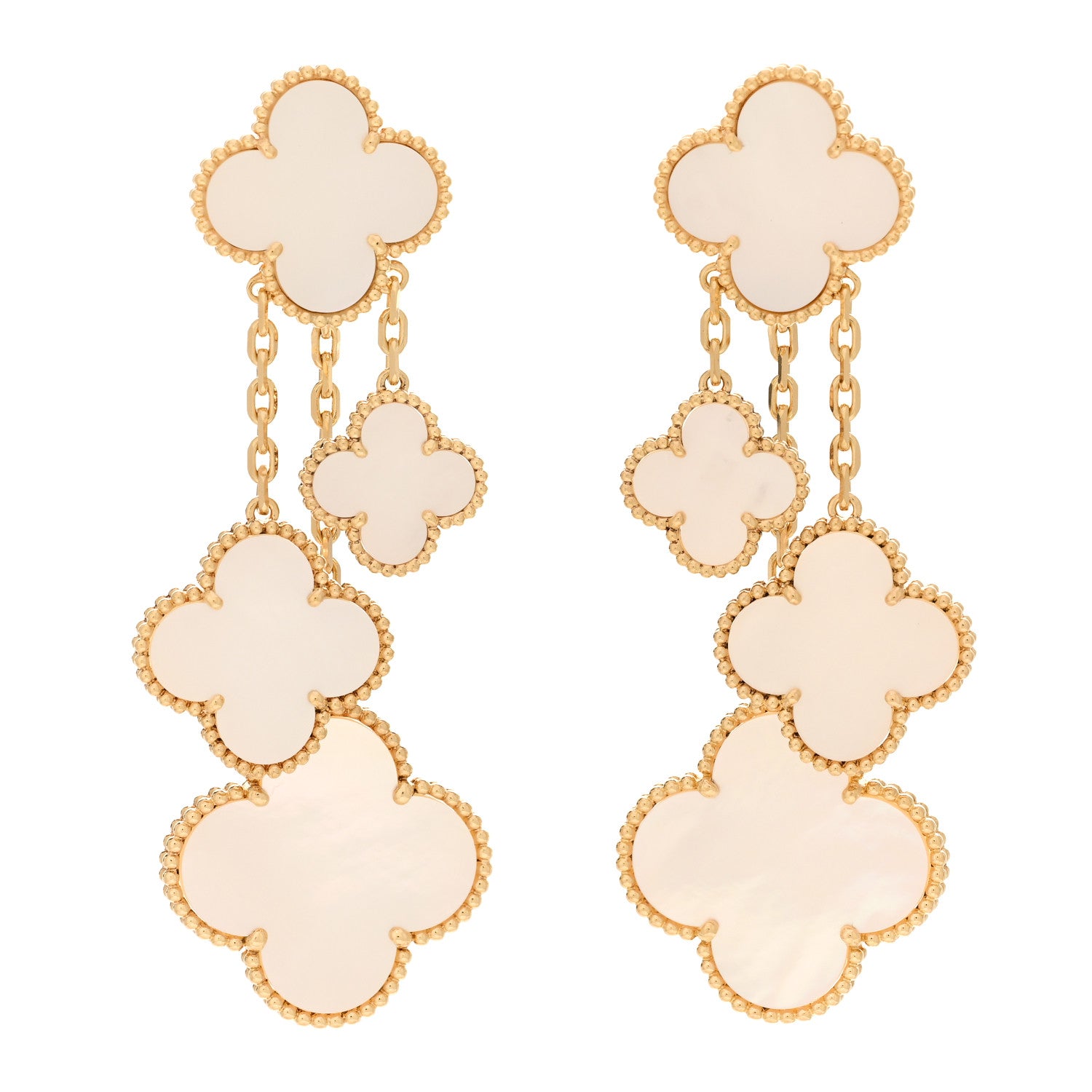 Van Cleef & Arpels 18K Yellow Gold Mother of Pearl Magic Alhambra 4 Motif Earrings 1 of 4