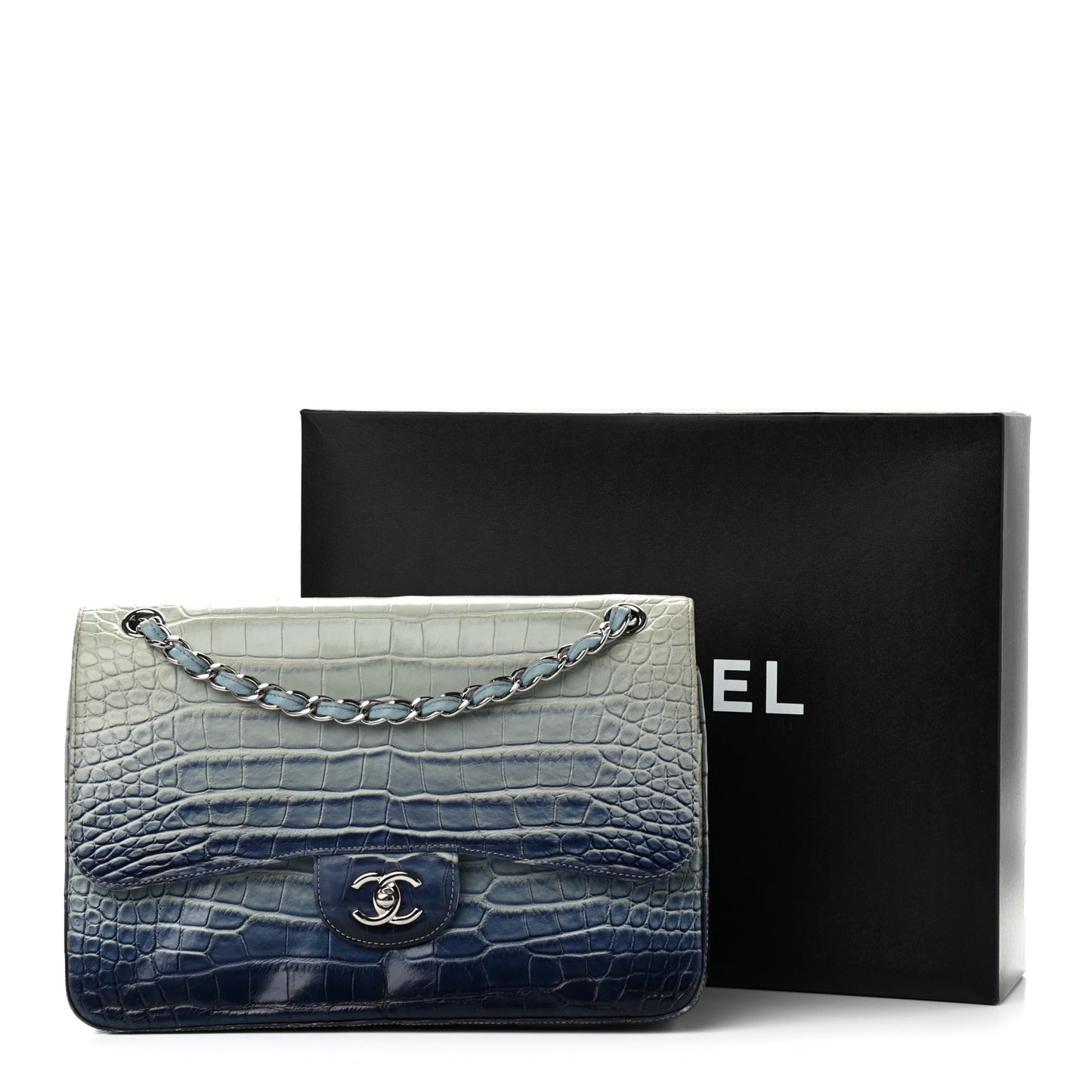 Alligator Ombre Jumbo Double Flap Blue