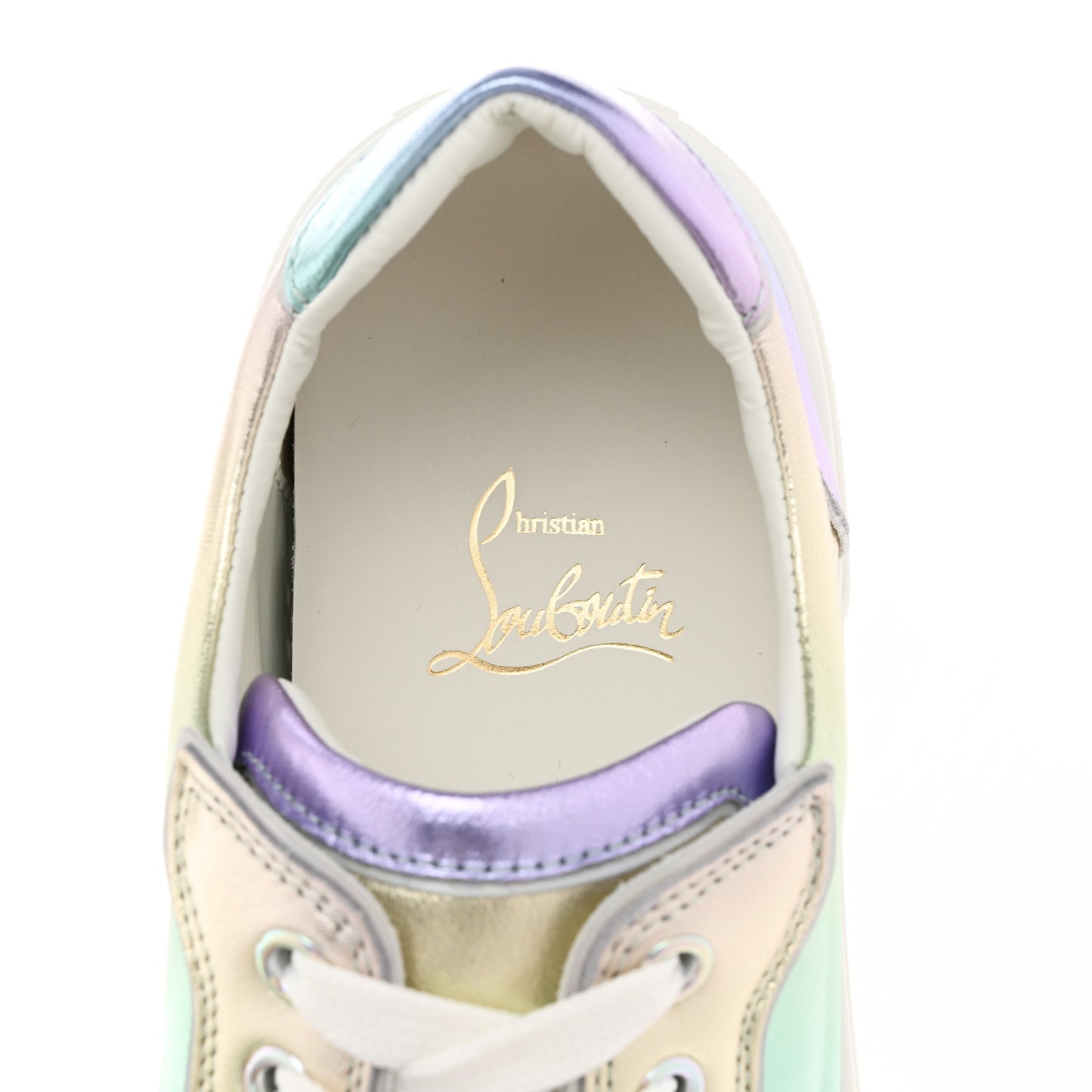 Metallic Calfskin Flat Sneakers 36.5 White Multicolor