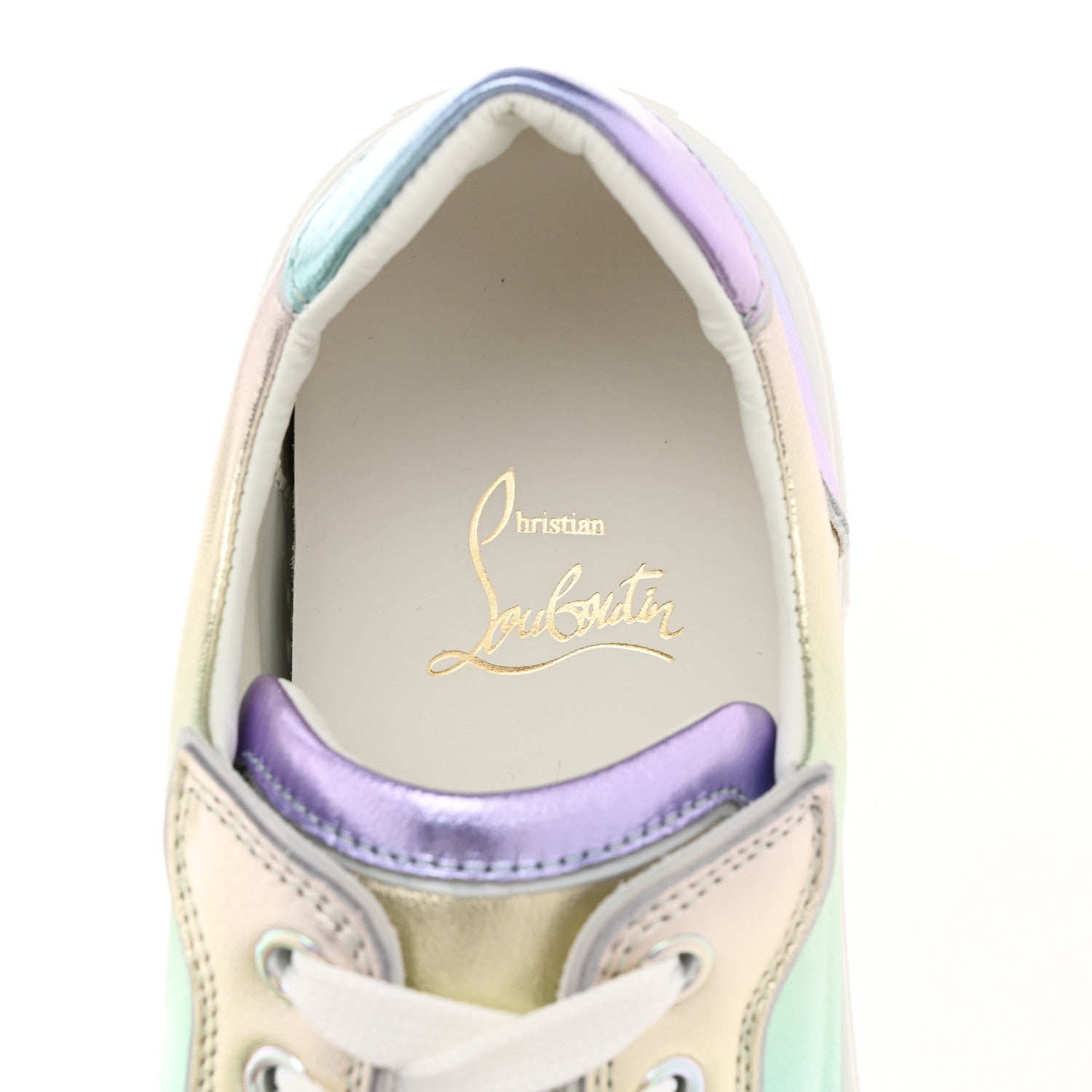 Christian Louboutin Metallic Calfskin Flat Sneakers 36.5 White Multicolor 6 of 9