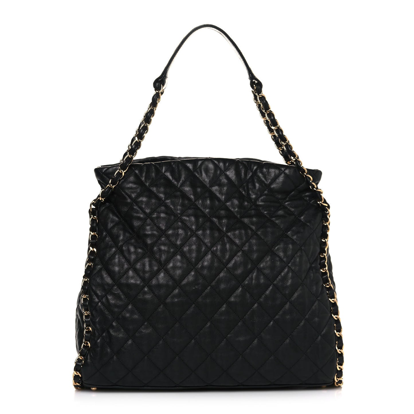 Calfskin Quilted Large Chain Me Hobo Black