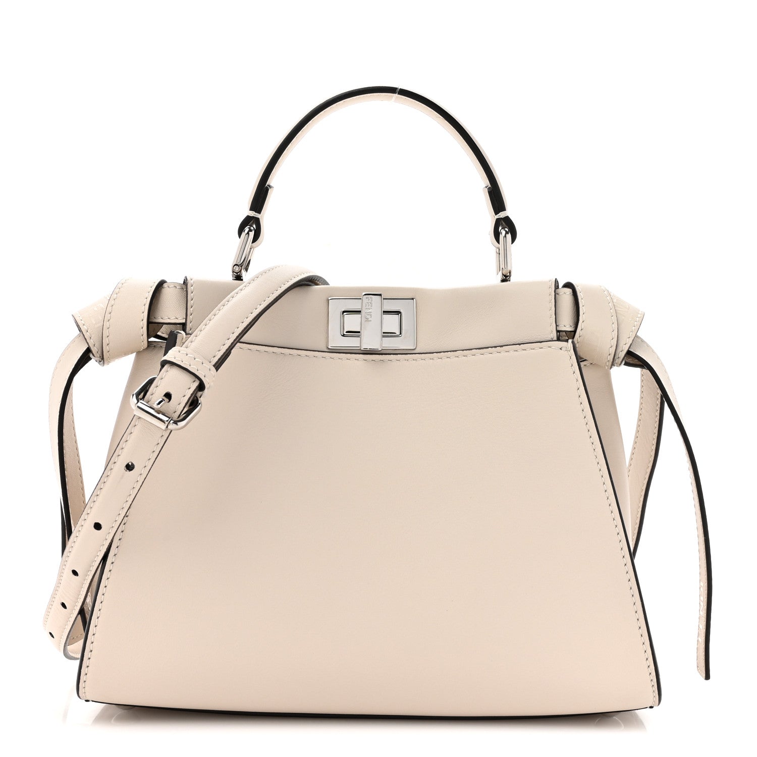 Fendi Vitello Seta Shiny Nappa Laces Mini Peekaboo I SEE U Satchel Latte 1 of 11