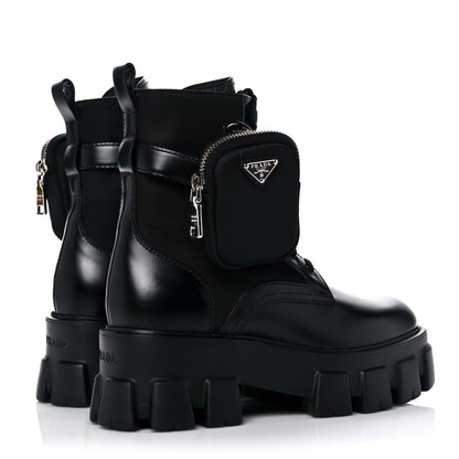 Prada Spazzolato Rois Re-Nylon Metal Triangle Logo Monolith Pouch Pocket 55mm Boots 38 Black 4 of 15