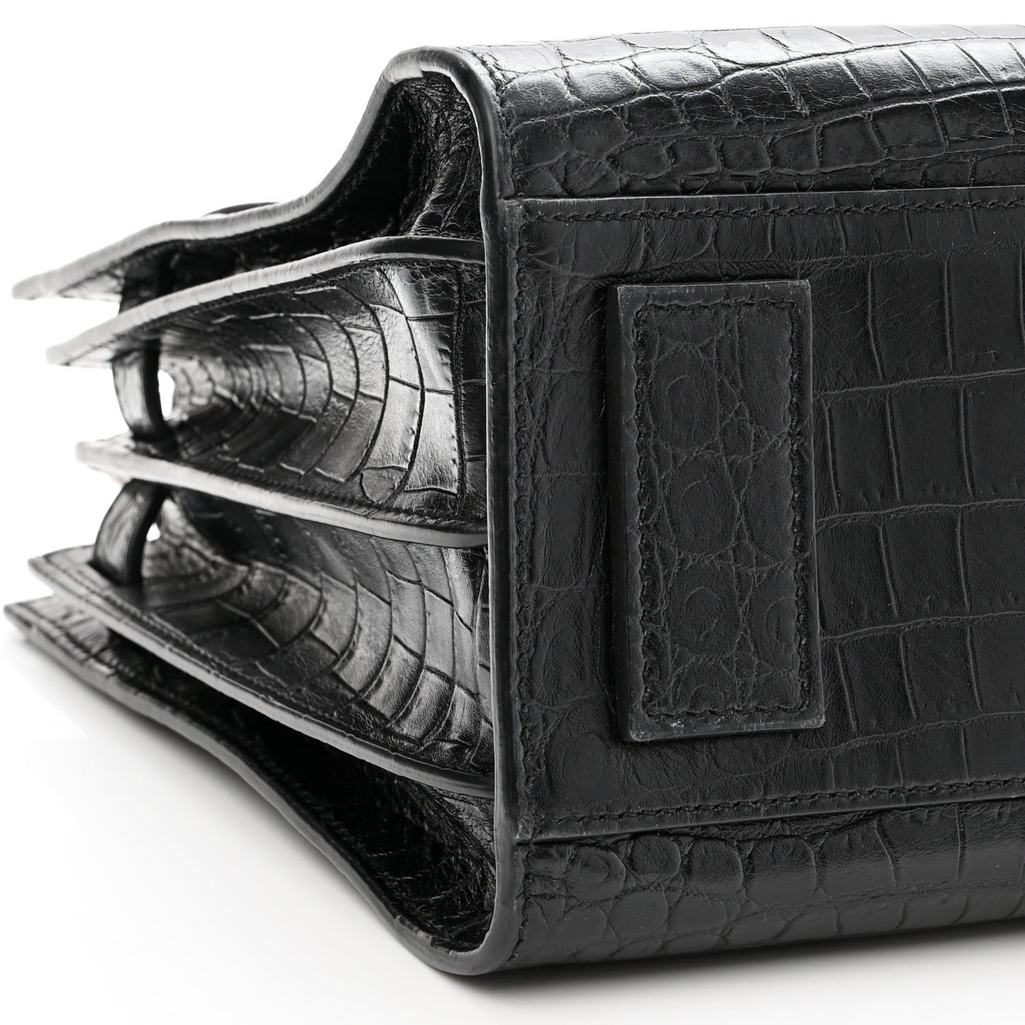 Calfskin Crocodile Embossed Baby Supple Sac De Jour Black
