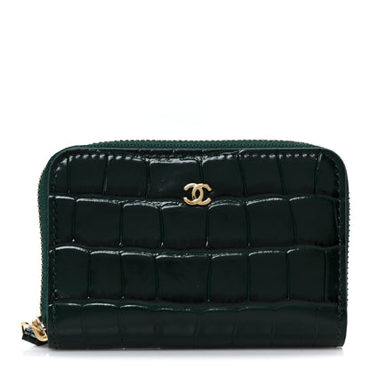 Chanel Calfskin Crocodile Embossed Crococo Zip Coin Purse Emerald 1 of 9