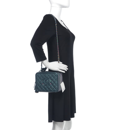 Chanel Iridescent Caviar Quilted Medium CC Filigree Vanity Case Dark Turquoise 2 of 9