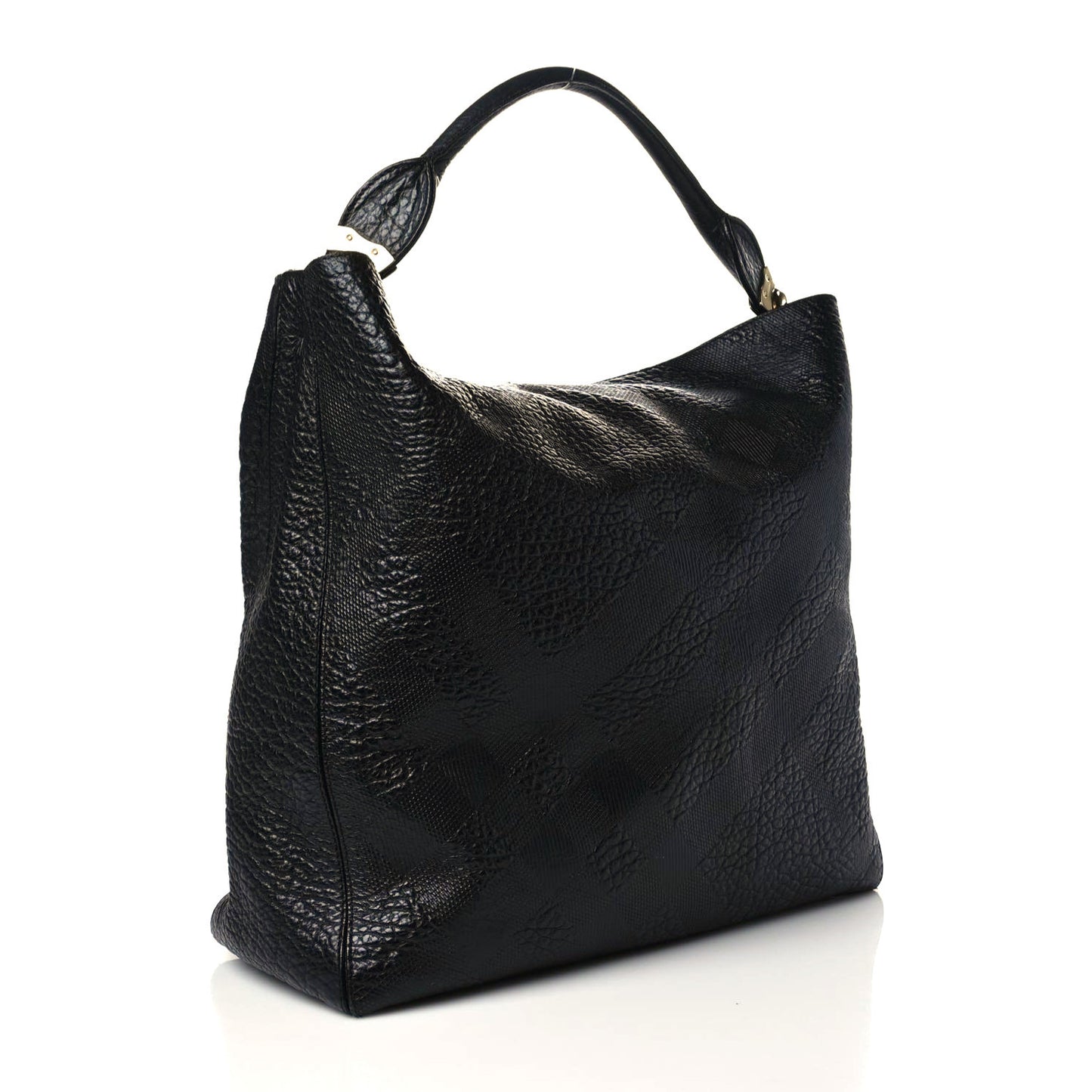 Heritage Grain Check Embossed Medium Lindburn Hobo Black