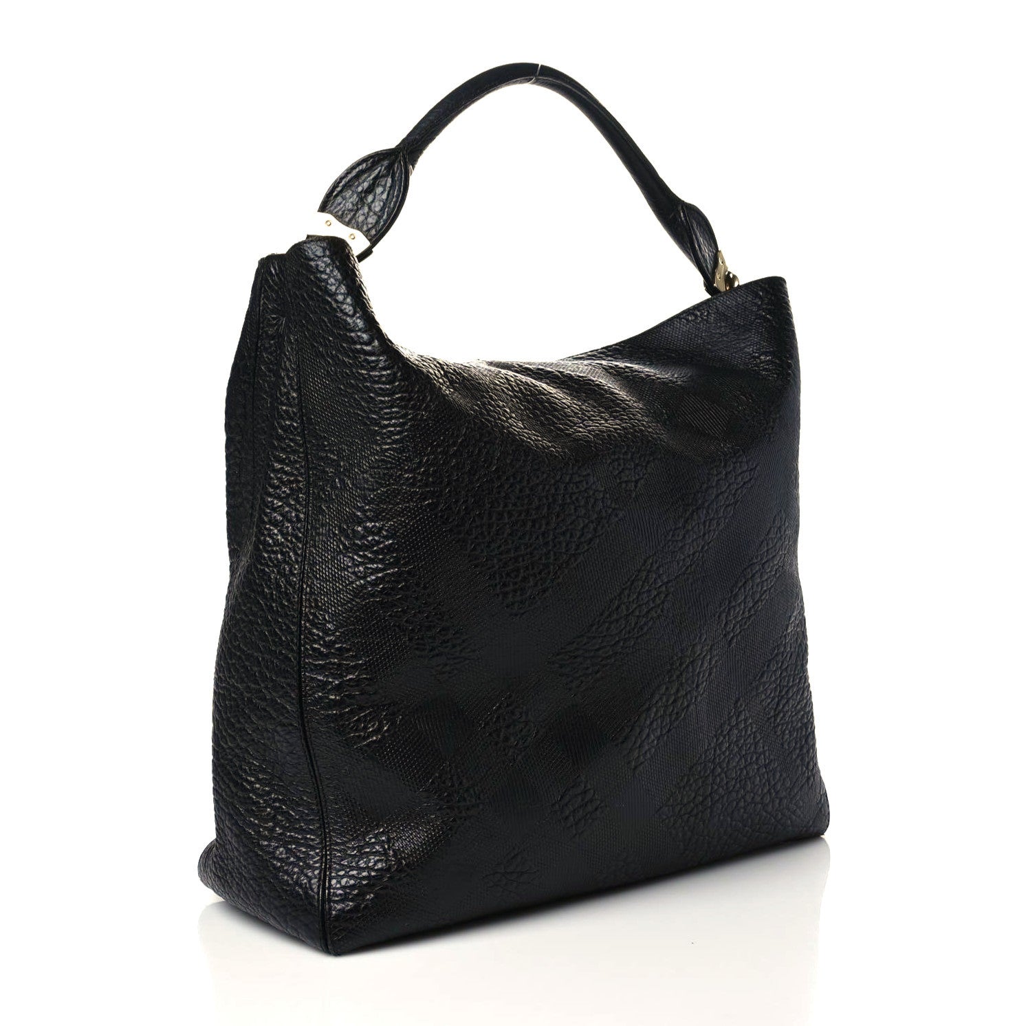 Burberry Heritage Grain Check Embossed Medium Lindburn Hobo Black 3 of 9