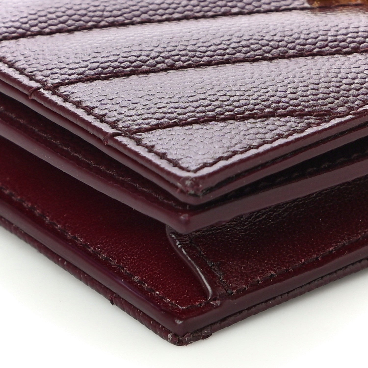 Saint Laurent Grain De Poudre Matelasse Chevron Cassandre Card Case Bordeaux 9 of 10