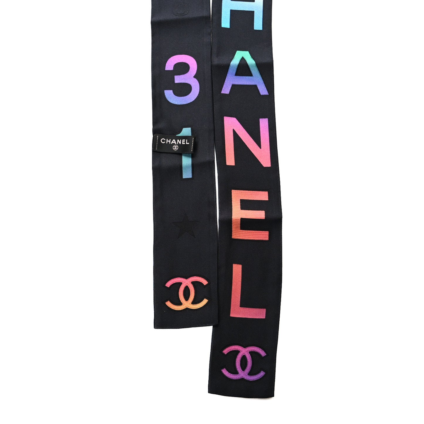Silk Logo Rue Cambon Slim Bandeau Scarf Black Multicolor