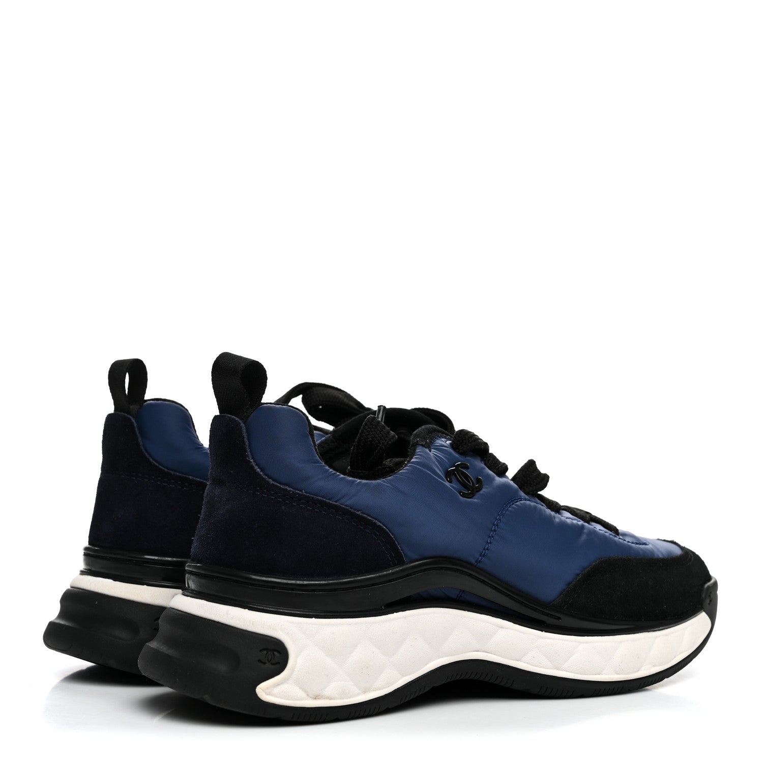 Chanel Nylon Suede Calfskin Womens Logo Sneakers 36 Dark Navy Blue 5 of 10