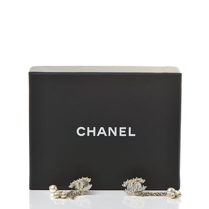 Chanel Pearl Chain Camellia CC Drop Earrings Pearly White Gold 5 of 5