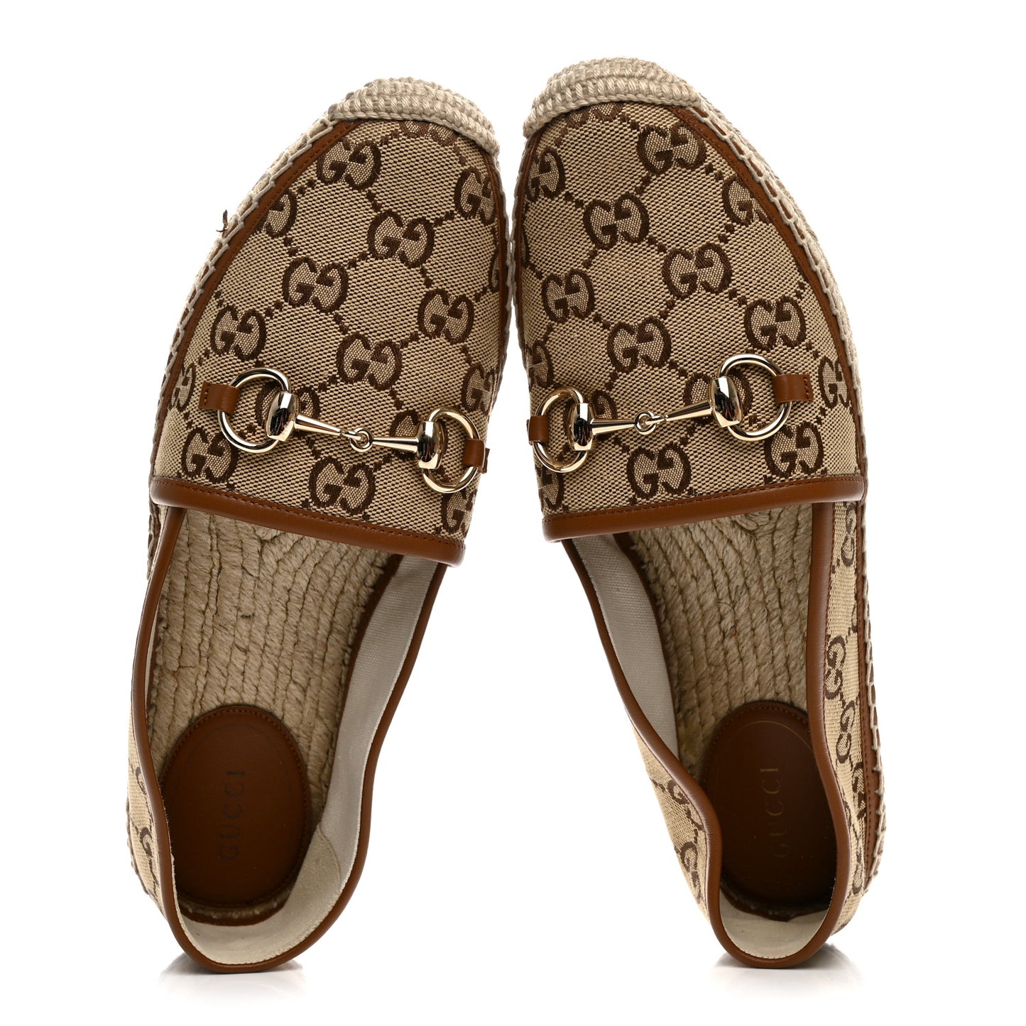 GG Supreme Monogram Horsebit Espadrilles 38 Camel Ebony Sundial