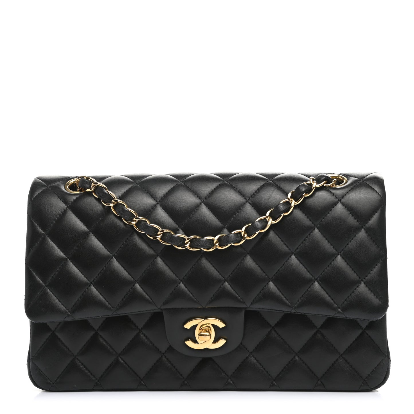 Lambskin Quilted Medium Double Flap Black
