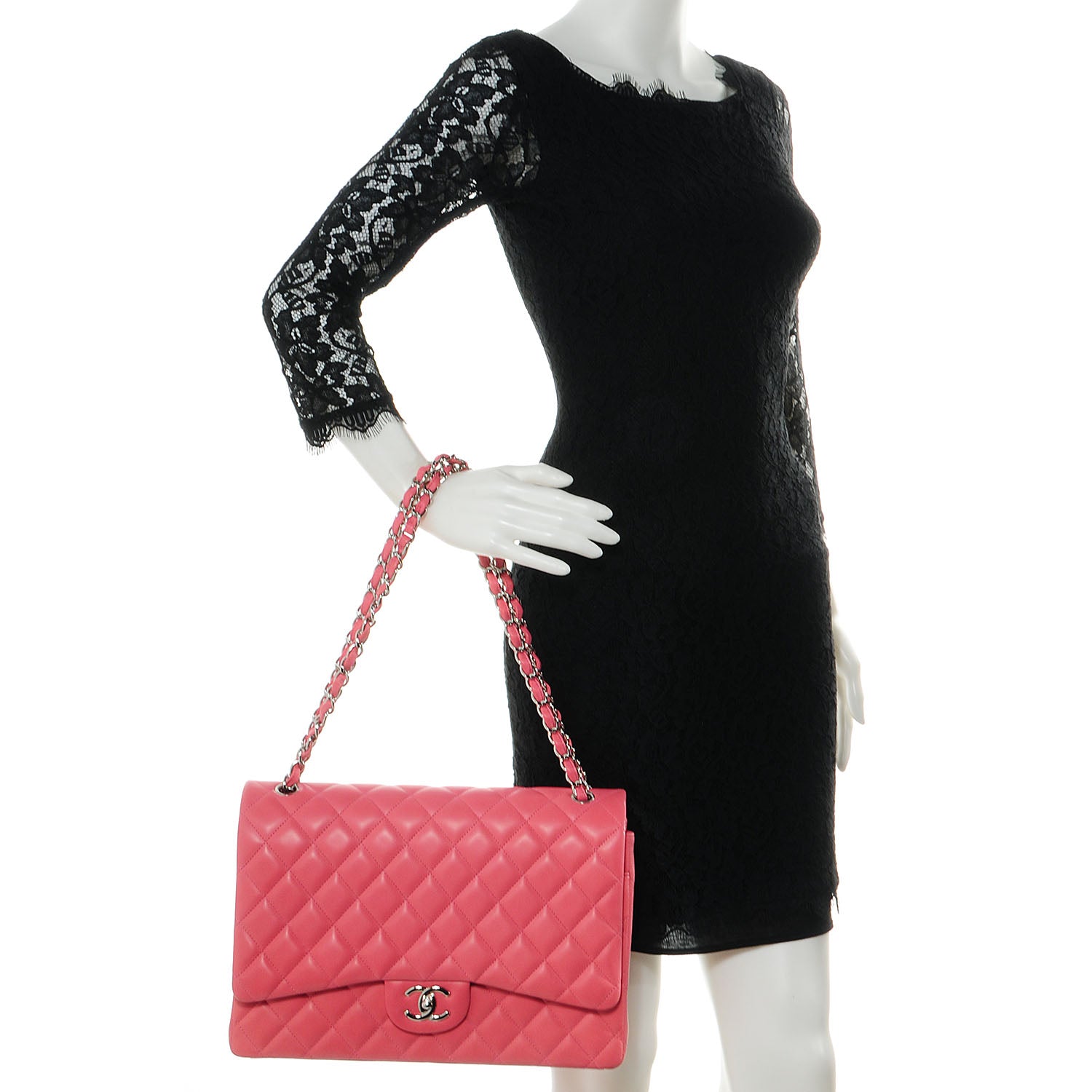 Chanel Lambskin Quilted Maxi Double Flap Pink 2 of 9
