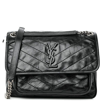 Saint Laurent Crinkled Calfskin Matelasse Monogram Medium Niki Chain Satchel Black 1 of 11