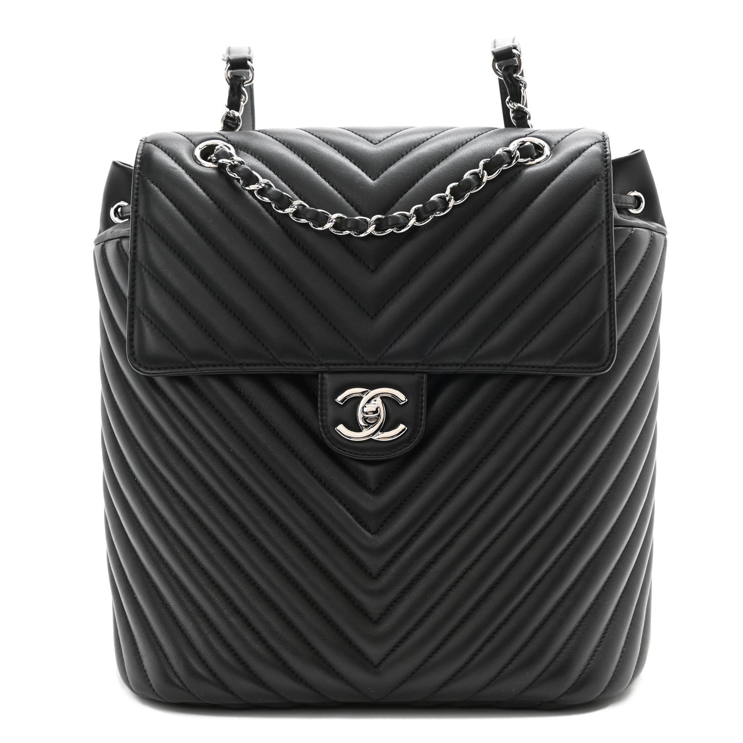 Calfskin Chevron Quilted Large Urban Spirit Backpack Black