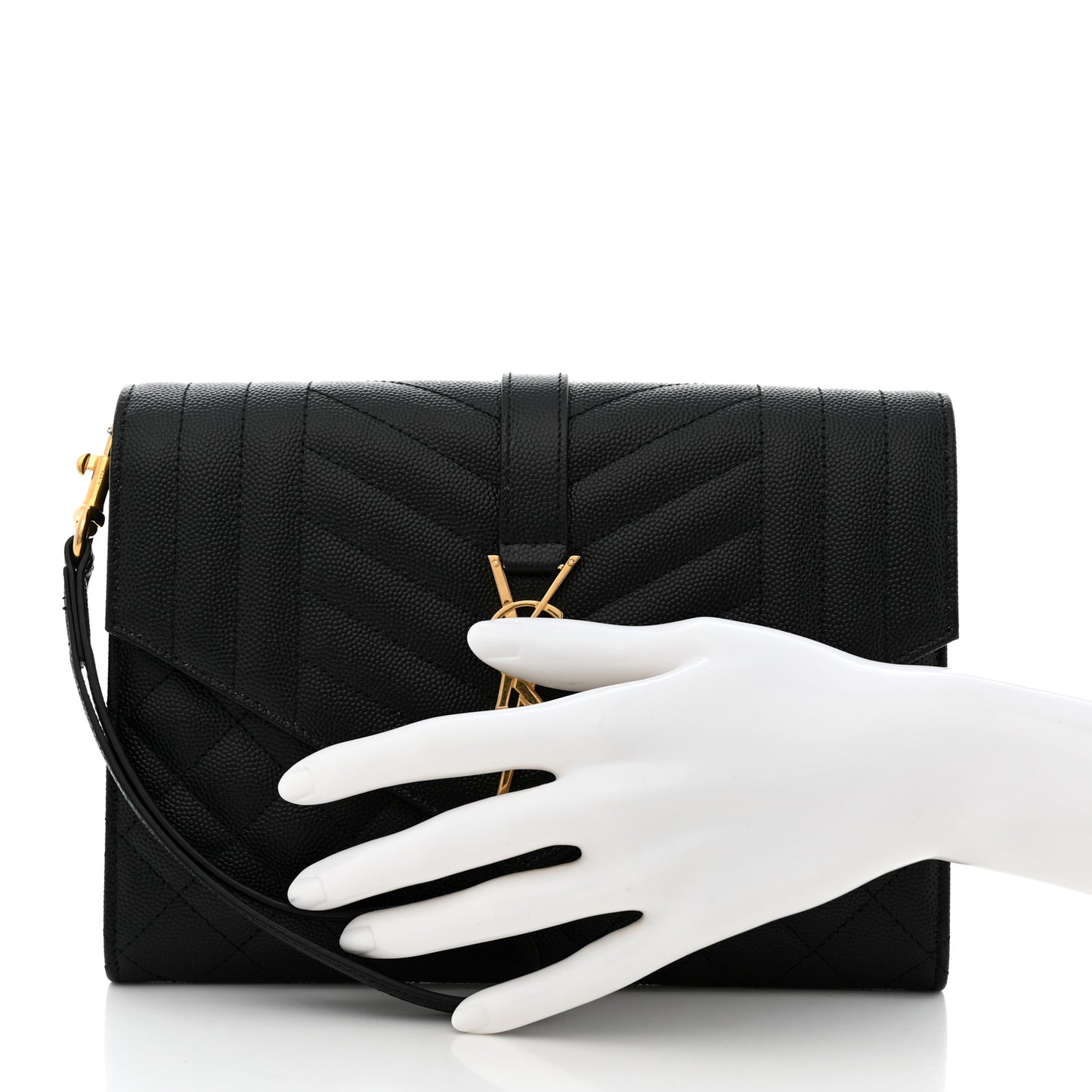 Grain De Poudre Textured Mixed Matelasse Triquilt Monogram Clutch Black