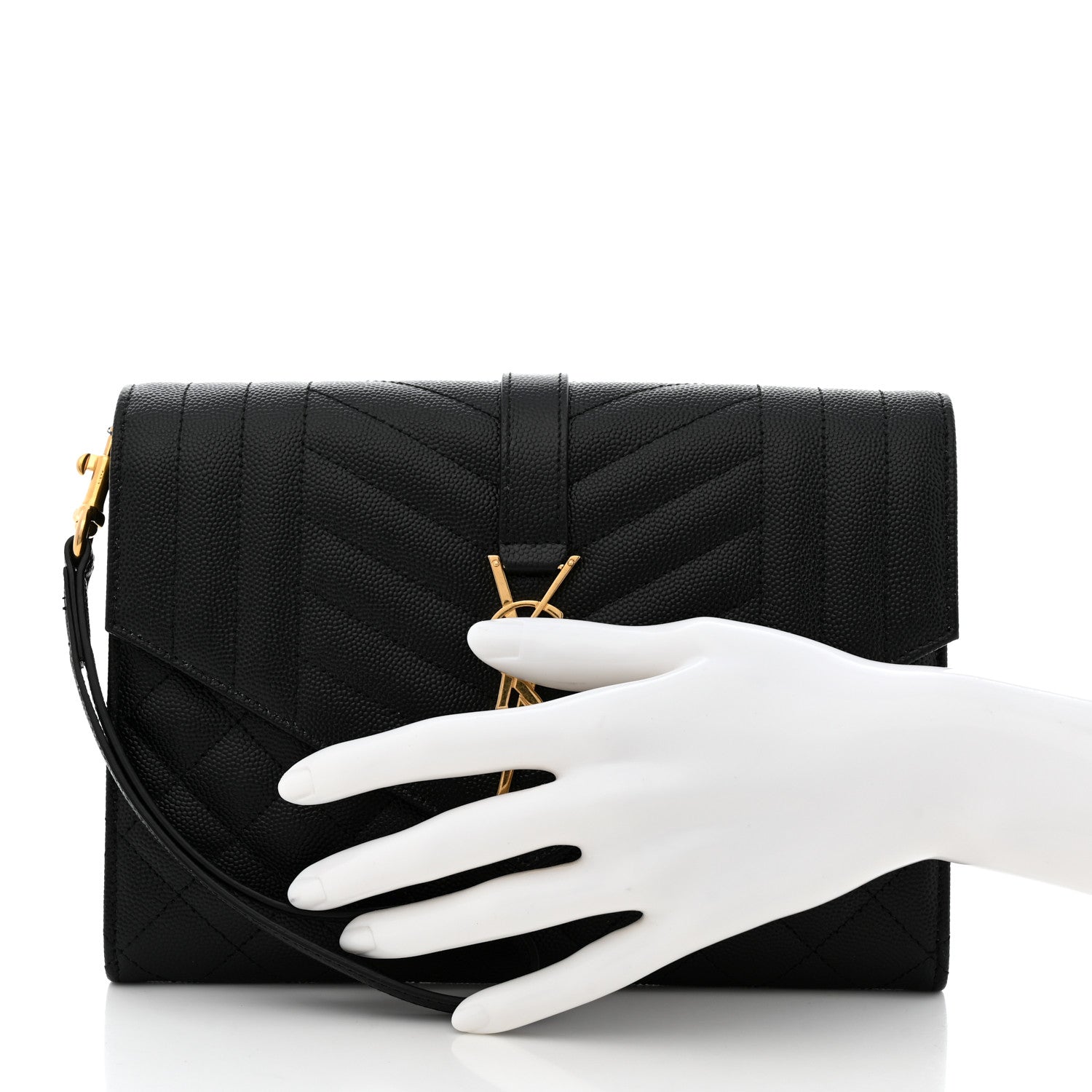Saint Laurent Grain De Poudre Textured Mixed Matelasse Triquilt Monogram Clutch Black 2 of 8