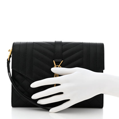 Saint Laurent Grain De Poudre Textured Mixed Matelasse Triquilt Monogram Clutch Black 2 of 8