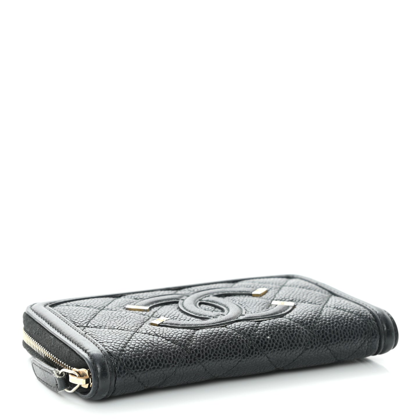 Caviar Quilted Medium Filigree Zip Around Wallet Black