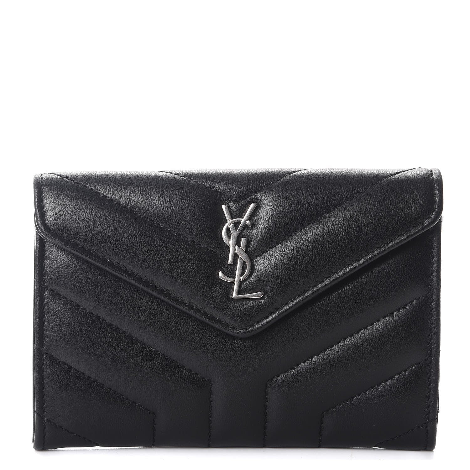 Saint Laurent Lambskin Y Quilted Monogram Small Loulou Envelope Wallet Black 1 of 8