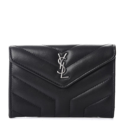 Saint Laurent Lambskin Y Quilted Monogram Small Loulou Envelope Wallet Black 1 of 8