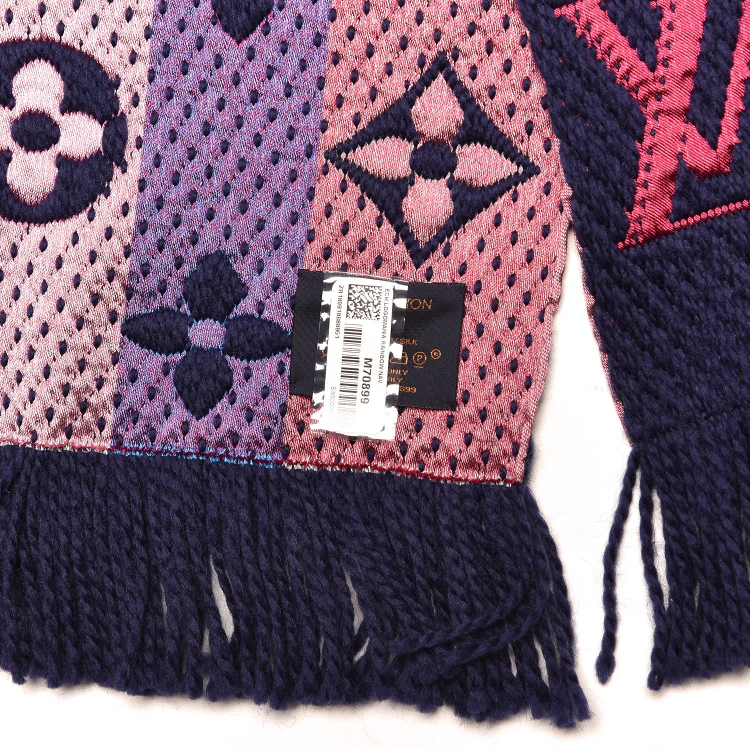 Louis Vuitton Wool Silk Rainbow Logomania Scarf Navy 4 of 4