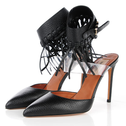 Valentino Garavani Grained Calfskin Fringe Illusion Ankle Wrap Pumps 36 Black 3 of 9