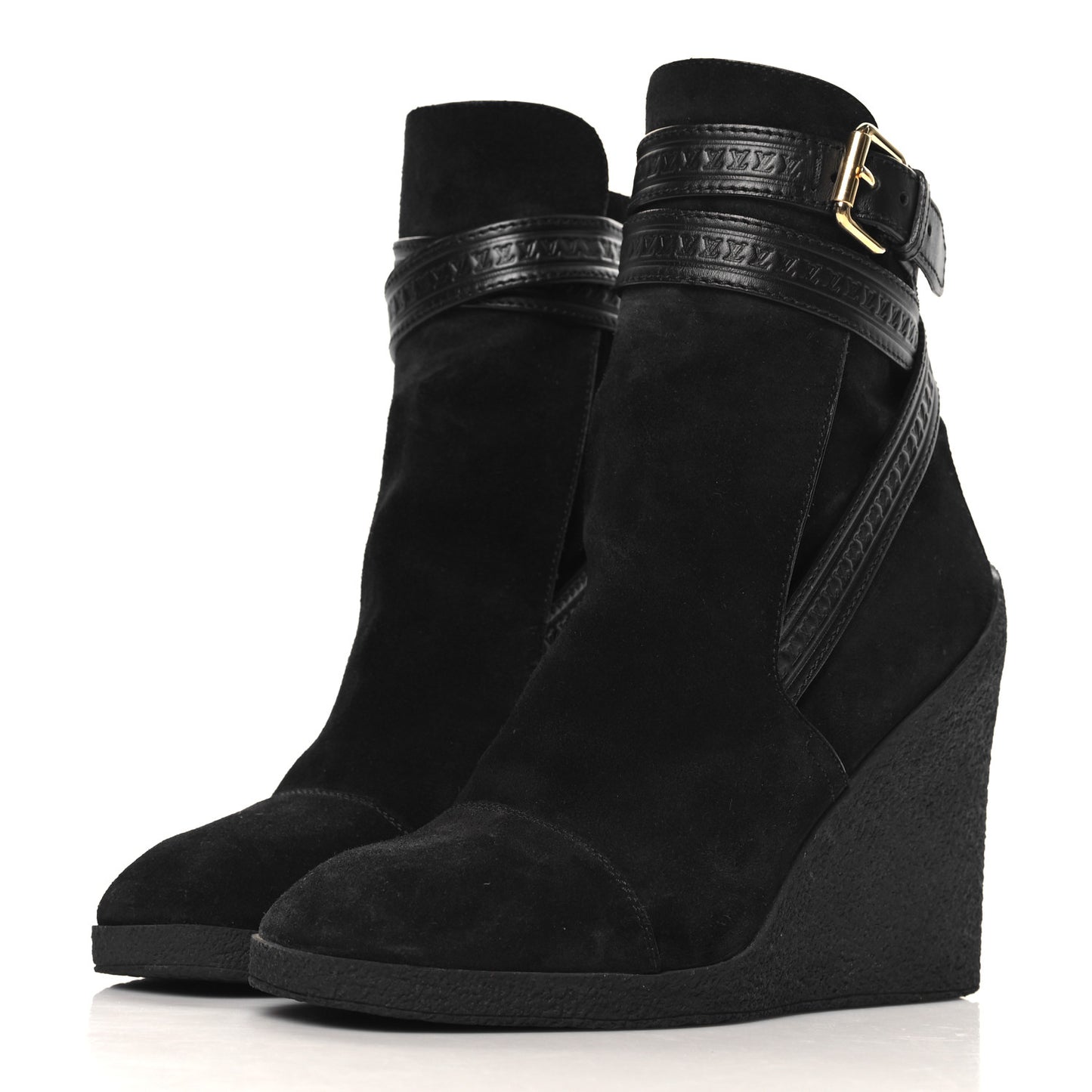 Suede Calfskin Crossroads Wedge Ankle Boots 36 Black