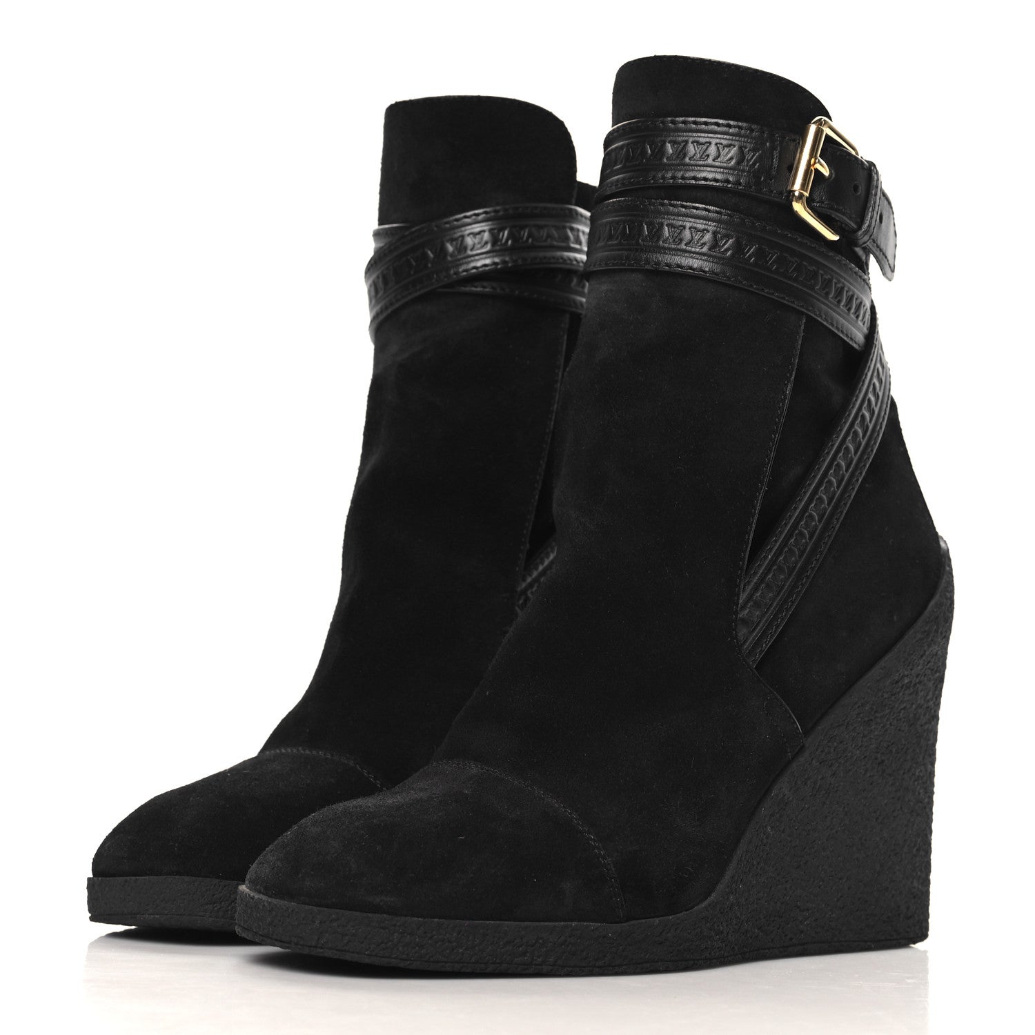 Louis Vuitton Suede Calfskin Crossroads Wedge Ankle Boots 36 Black 4 of 7