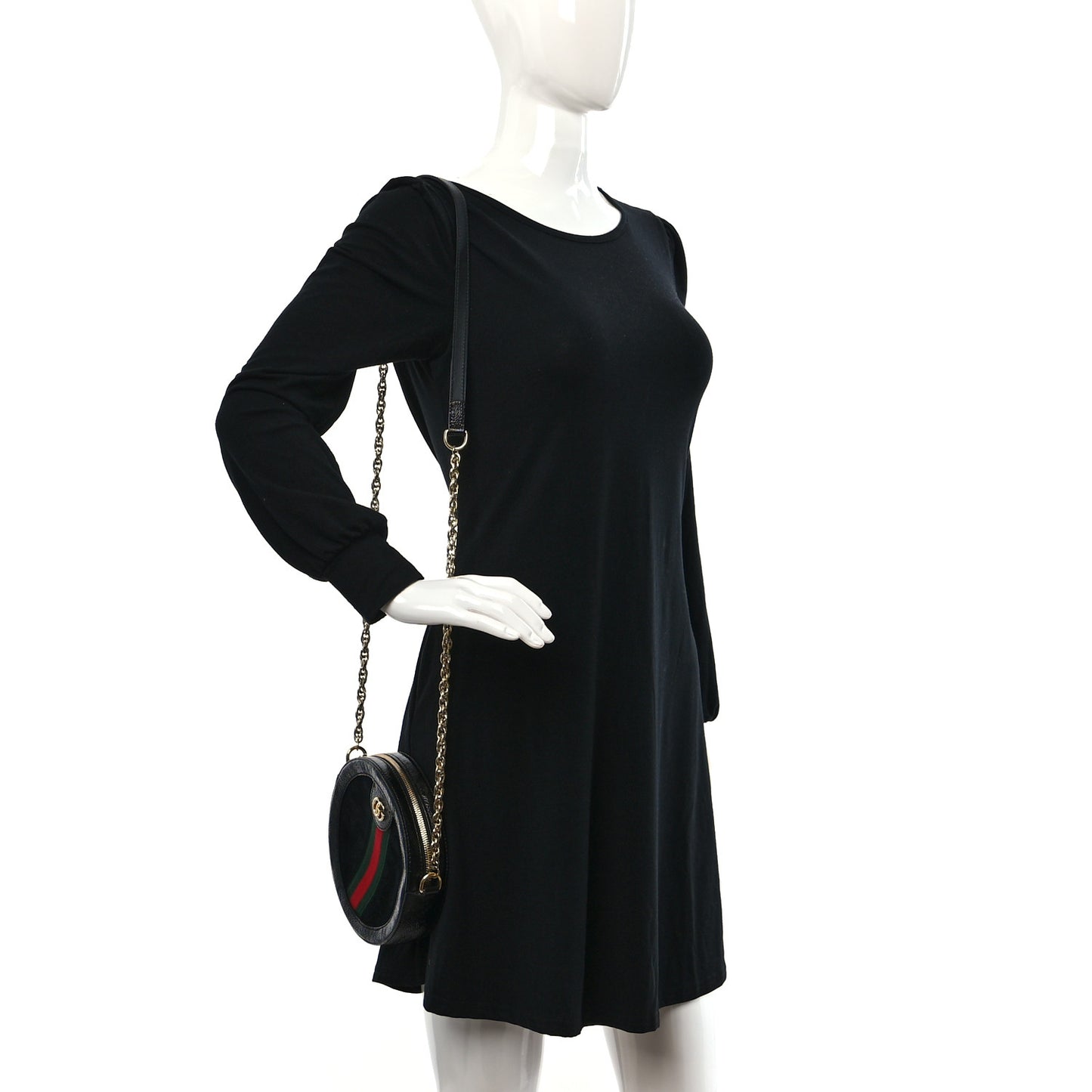 Suede Patent Web Mini Ophidia Round Shoulder Bag Black