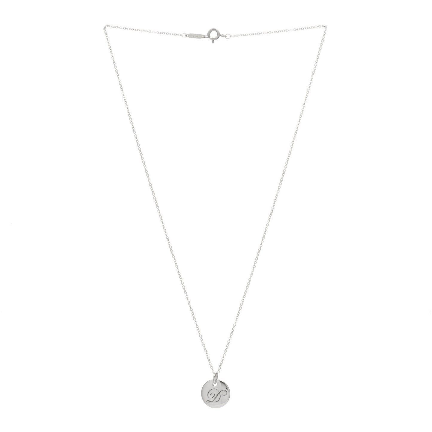Sterling Silver Letter D Disc Pendant Necklace
