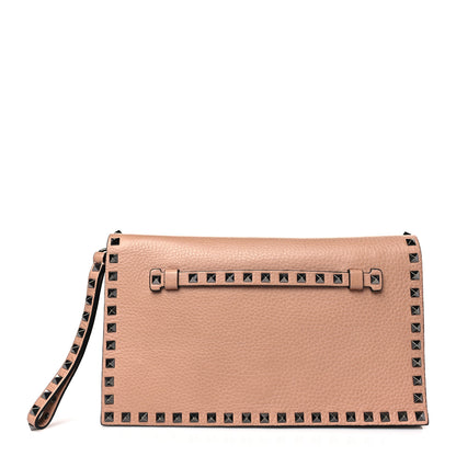 Valentino Garavani Pebbled Calfskin Rockstud Wristlet Clutch Soft Noisette 1 of 8