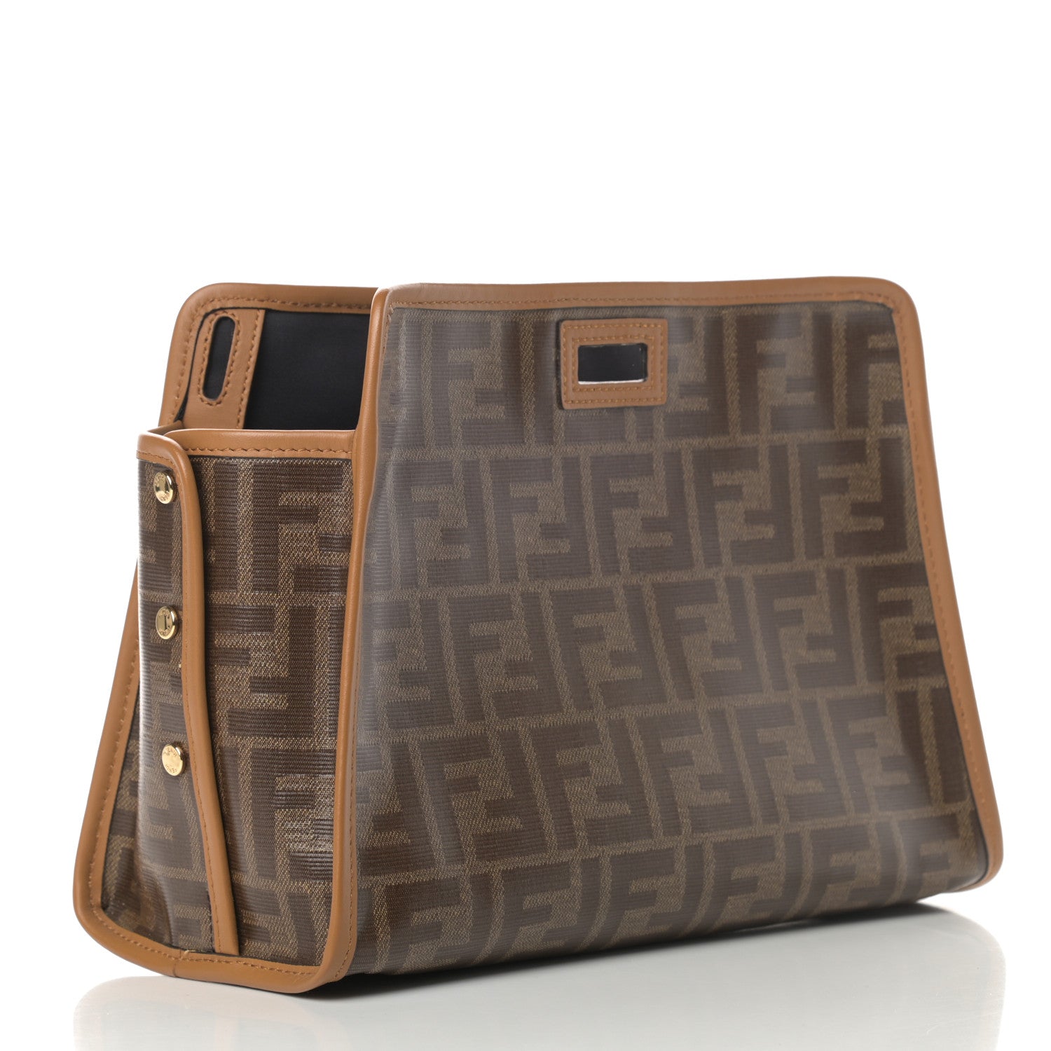 Fendi Glazed Fabric Vitello Century FF 1974 Stamp Patch Mini Peekaboo Defender Cover Mogano Panna Caramello 3 of 8