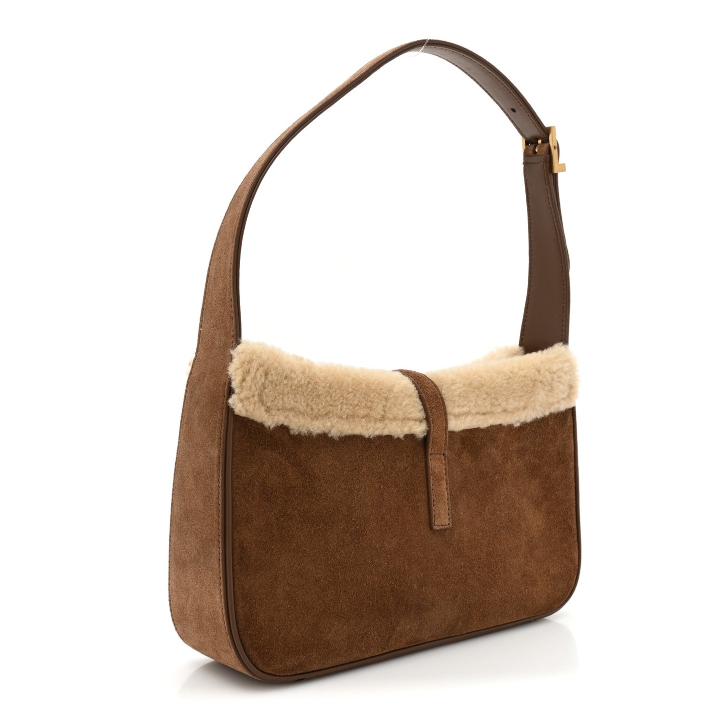 Suede Calfskin Shearling Le 5 A 7 Hobo Dark Cigar Natural Beige