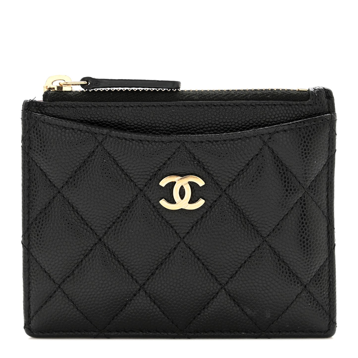 Caviar Quilted CC Zip Card Holder Black