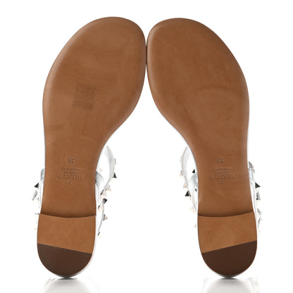 Valentino Garavani Metallic Nappa Rockstud Ankle Wrap Flat Thong Sandals 38 Silver 5 of 9