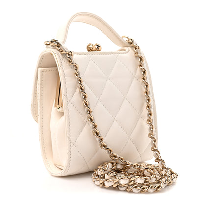 Chanel Lambskin Quilted Kiss Lock Top Handle Flap Clutch With Chain White 2 of 9