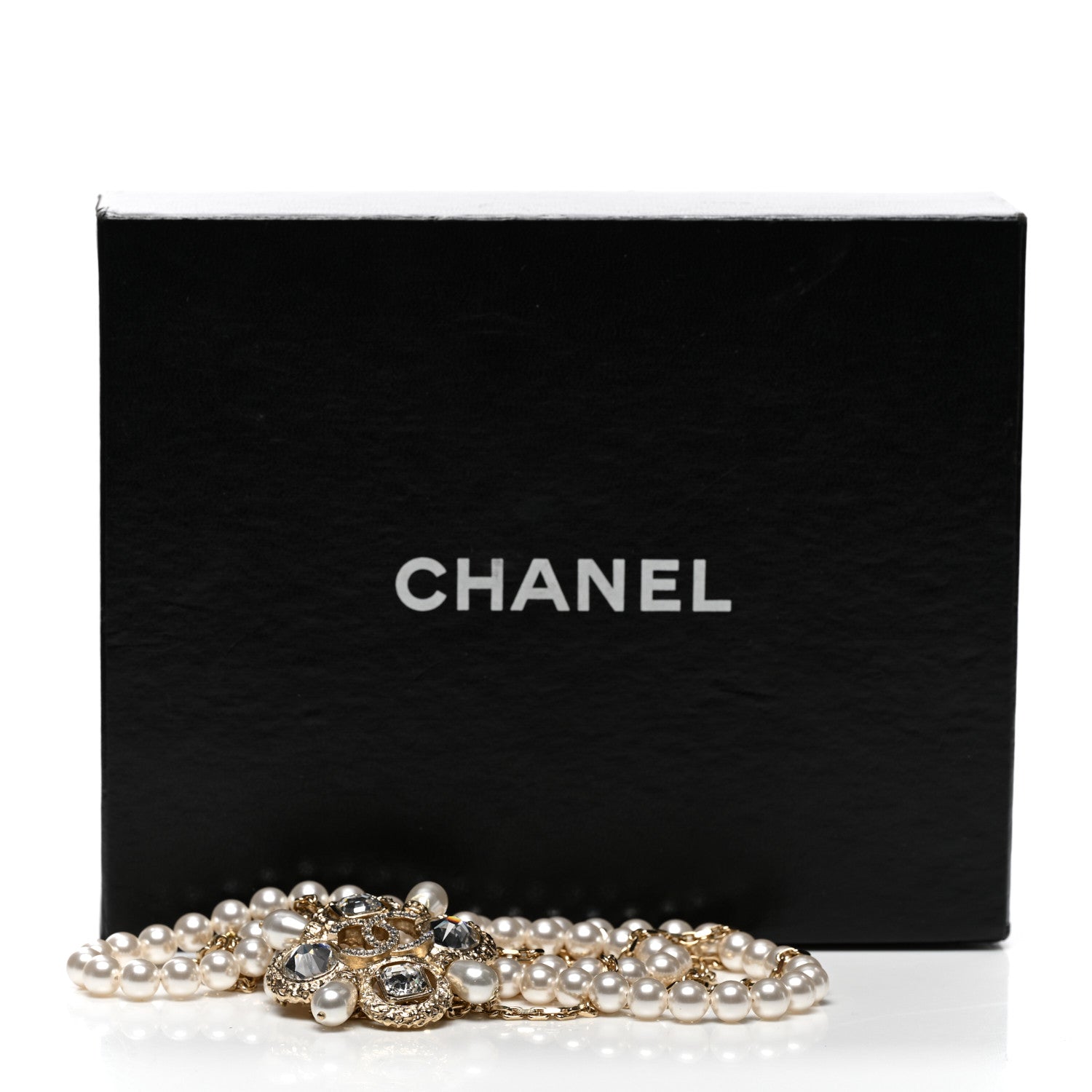 Chanel Pearl Crystal Beaded CC Necklace Gold 6 of 6